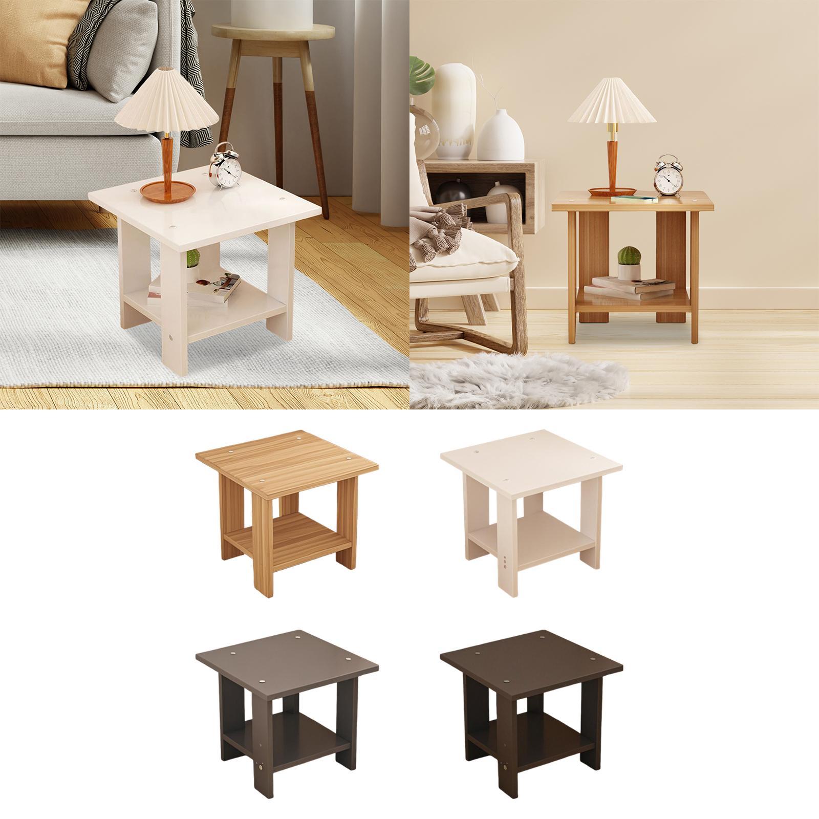 Wooden Double Layers Side Tabl - Desk Setup Minimalist ulasan dan harga
